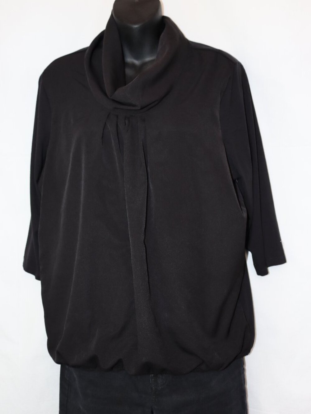 Taifun Black Relaxed Fit Cowl Neck Tunic Top | Women's US 14 (EU 44) | 3/4 Sleev